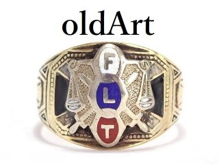 USA製ヴィンテージ1940年代oddfellowsオッドフェローズFLT10金無垢メンズリング指輪22号10Kゴールド【M-14344】