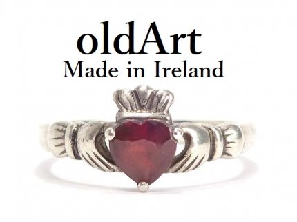 アイルランド製SOLVAR社伝統的な指輪Claddagh Ringクラダリング赤石スターリングシルバー 製16.5号ホールマーク刻印【M-14325】-名古屋覚王山店oldArtオールドアート