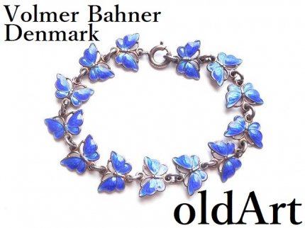 北欧デンマーク製1950年代Volmer Bahner七宝焼エナメル青い蝶々 