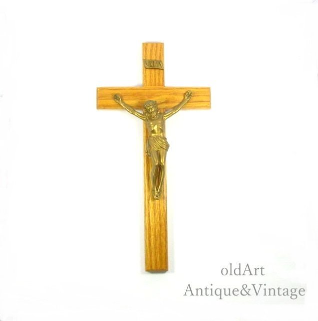 アメリカ製イエスキリスト十字架クロスカトリック木製壁掛けオブジェ 