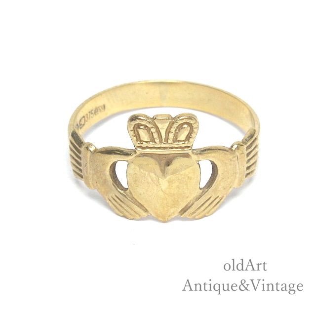 アイルランド製SOLVAR社伝統的な指輪Claddagh Ringクラダリング9金無垢15号ホールマーク9CTゴールド刻印【M-14944】-Antique  & Vintage shop oldArt オールドアート