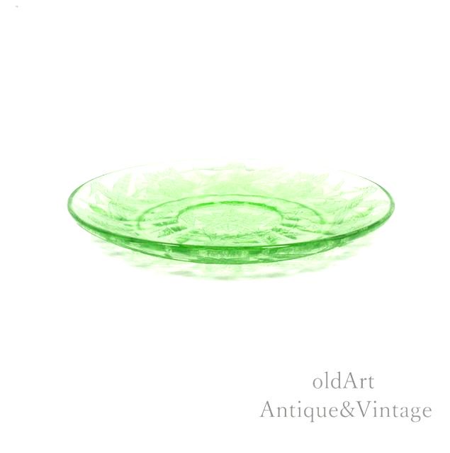 USA製アメリカンアンティークウランガラス花柄デザートプレート飾り皿 