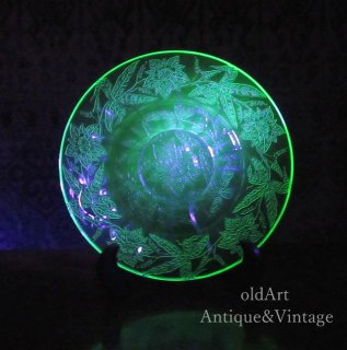 USA製アメリカンアンティークウランガラス花柄デザートプレート飾り皿【N-20205】