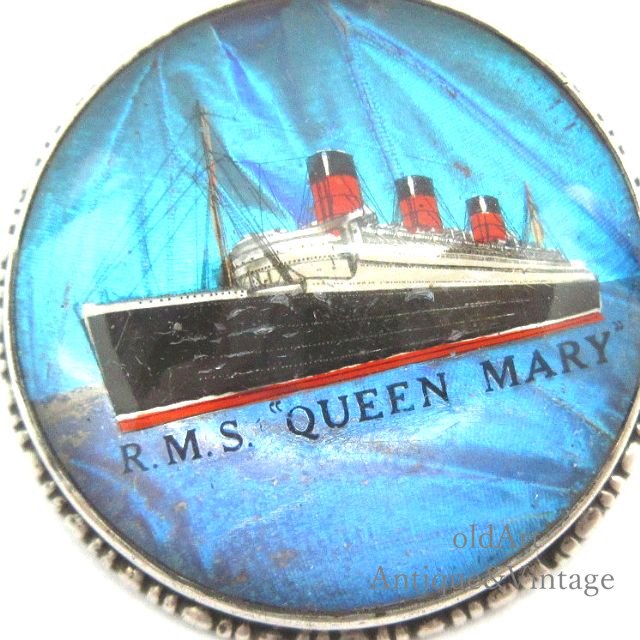 英国イギリス製アンティーク1920年代アールデコRMS Queen Mary豪華客船モルフォ蝶バタフライウィング銀製ピンブローチ【M-15030】-Antique  & Vintage shop oldArt オールドアート