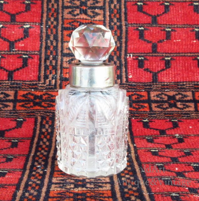 英国イギリス1911年製バーミンガムアンティークガラス香水瓶オブジェ 