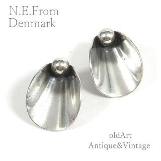 北欧デンマーク製N.E.Fromヴィンテージ1960年代シルバー製花と雫フローラルクリップイヤリング【M-15133】