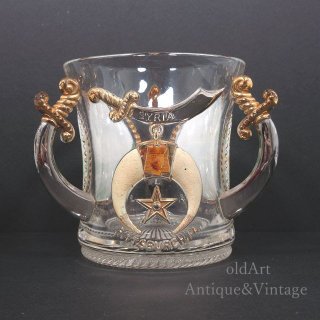 USA製1905年エドワーディアンアンティークフリーメイソンシュライナー豪華ガラス製ウィスキーロックグラス【N-20841】 