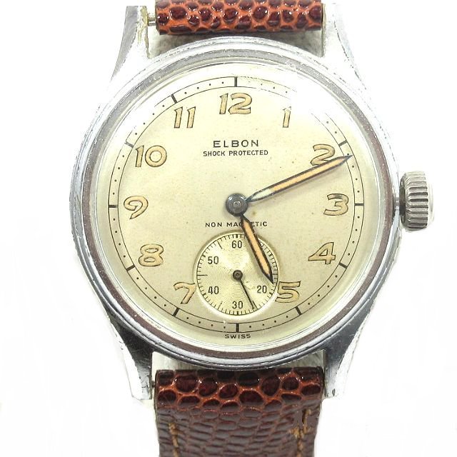 スイス製1940年代Louis Adels Co. ELBONルイ・アデルス エルボン手巻き式腕時計ヴィンテージスモセコメンズウォッチ【N-20903】-Antique  u0026 Vintage shop oldArt オールドアート