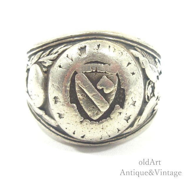 USA製1940-50年代ヴィンテージ馬重厚スターリングシルバー製メンズカレッジリング指輪【24.5号】【N-20941】 -Antique &  Vintage shop oldArt