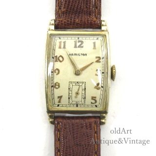 USA1940年代ヴィンテージHAMILTONハミルトンレクタンギュラー10KGF金張り手巻き式メンズウォッチ腕時計【N-21034】 