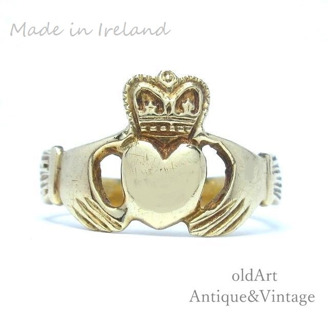 アイルランド製1994年伝統的な指輪Claddagh Ringクラダリングホールマーク刻印【9金無垢/9CTゴールド】【15号】【M-15253】- Antique & Vintage shop oldArt オールドアート