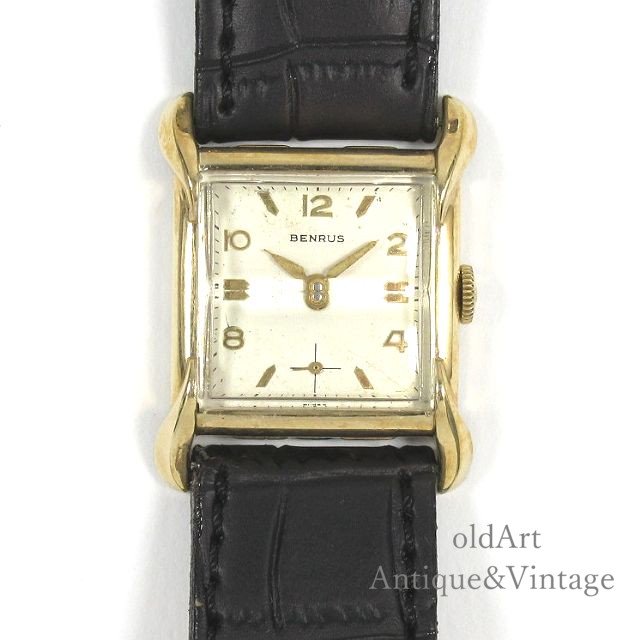 8455アンティーク ベンラス スイス製 手巻き腕時計 ゴールドカラー メンズ