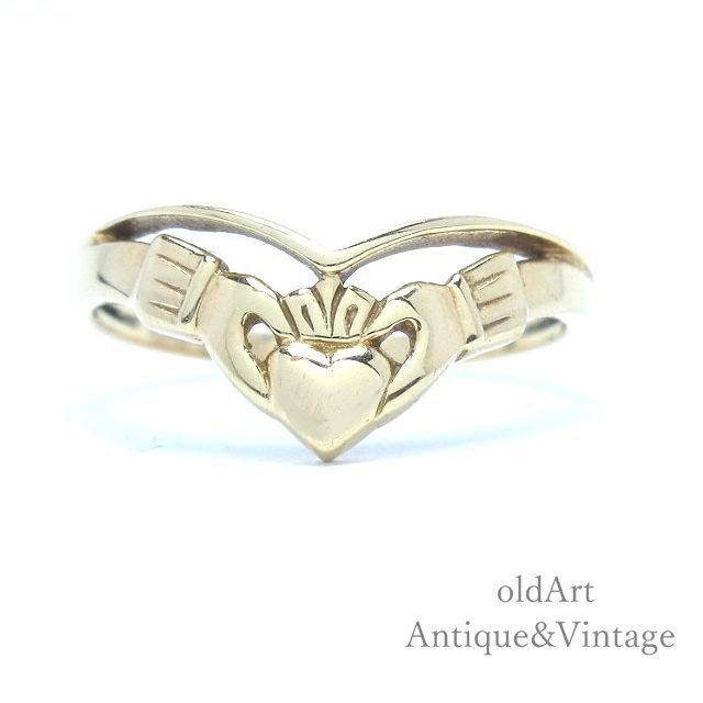 アイルランド製TJH工房伝統的な指輪Claddagh Ringクラダリングホールマーク刻印【14金無垢/14CTゴールド】【14号】【M-15373】-Antique  & Vintage shop oldArt オールドアート