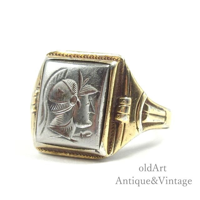 古代 ローマ インタリオ クリスタル ブロンズ リング 騎士 指輪 アンティーク - その他