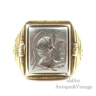 USA製1930年代アンティークローマ神話マルス騎士彫刻STERLING×金張りインタリオメンズリング指輪【19.5号】【N-21484】
