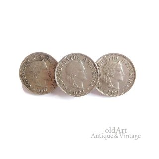 Switzerland製1902年アンティークスイス硬貨CONFOEDERATIO HELVETICAコインピンブローチ【M-15405】 