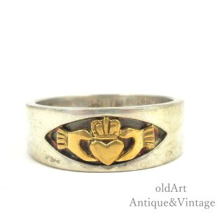 アイルランド製伝統的な指輪Claddagh RingクラダリングSILVER×14K金張りホールマーク刻印【11.5号】【N-21503】 
