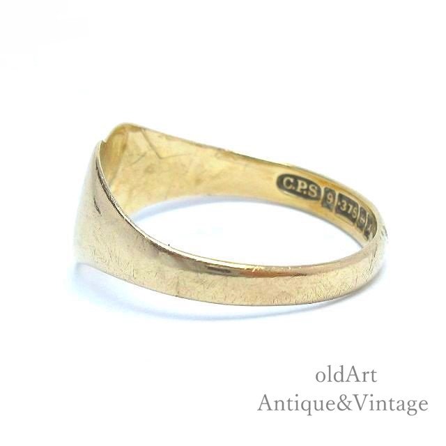 英国イギリス製1972年ヴィンテージハート彫刻シグネットリング指輪