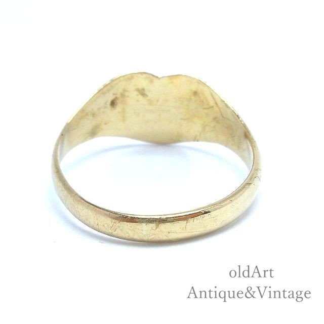 英国イギリス製1972年ヴィンテージハート彫刻シグネットリング指輪 