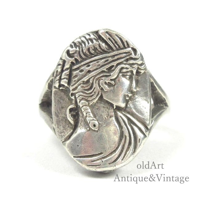 素材vintage ヴィンテージ 女神 フェイス顔 リング 指輪 silver925