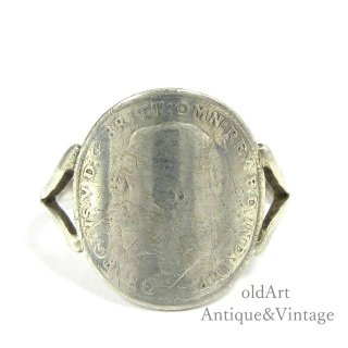 英国イギリス製1916年アンティークGEORGE V銀貨シルバーコインリング指輪【16.5号】【N-21815】 