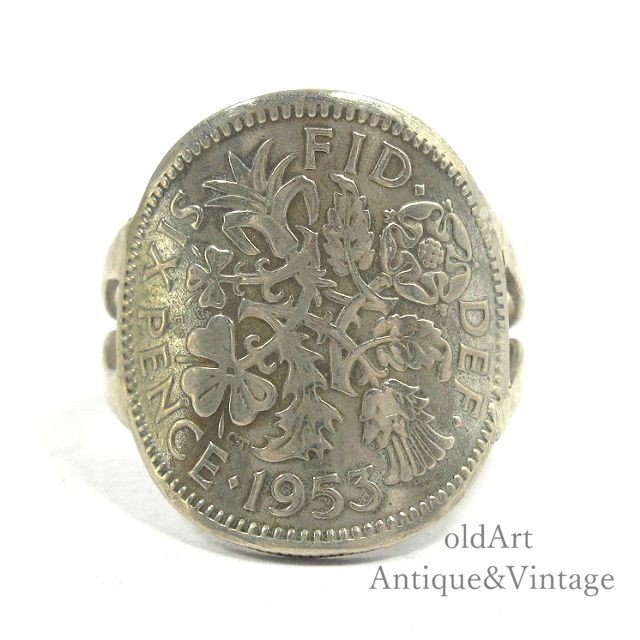 英国イギリス製1953年エリザベス2世SIX PENCE COIN銀貨スターリング
