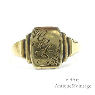 英国イギリス製1940年代ヴィンテージGGS彫刻印台シグネットリングスターリングシルバー製9CTゴールド金張り指輪【19.5号】【N-21929】 