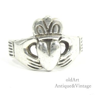 アイルランド製伝統的な指輪Claddagh Ringクラダリングスターリングシルバー製ホールマーク刻印【15.5号】【N-21967】 