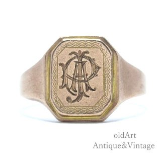 英国イギリス1936年製アールデコアンティークPJA印台彫刻シグネットリング指輪【9金無垢/9CTゴールド】【20号】【M-15518】