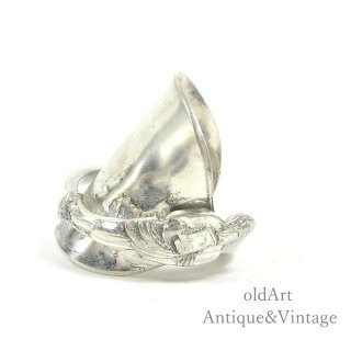 英国イギリス1900年製造アンティーク彫刻スターリングシルバー製スプーンリング指輪【14号】【N-22726】 