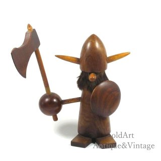北欧デンマーク製1960-70年代ヴィンテージ木製チークウッドドールヴァイキング人形オブジェ置物【N-22995】