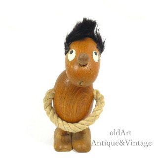北欧デンマーク製1960-70年代ヴィンテージ木製チークウッドドール人形オブジェ置物【N-22996】