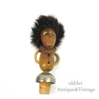 北欧デンマーク製1960-70年代ヴィンテージ木製チークウッドドール人形オブジェ置物/ボトルコルク【N-22997】