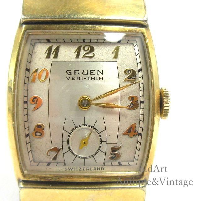 【即決】GRUEN vintage wristwatch グリュエン アンティーク ビンテージウォッチ レクタンギュラー 2針 手巻き機械式 年代物 腕時計