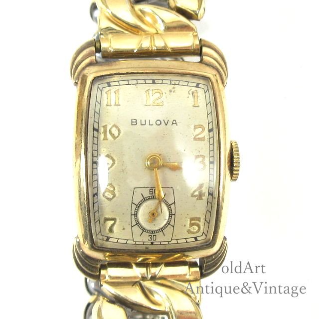 OH済USA1950年代ヴィンテージBulovaブローバレクタンギュラー手巻き式メンズウォッチ腕時計【N-23149】-Antique &  Vintage shop oldArt オールドアート