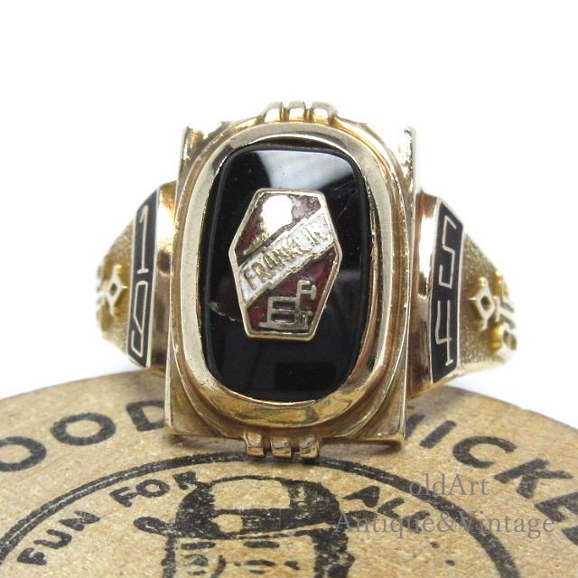 USA製1954年ヴィンテージFRANKLIN HSオニキスカレッジリング指輪【10金 