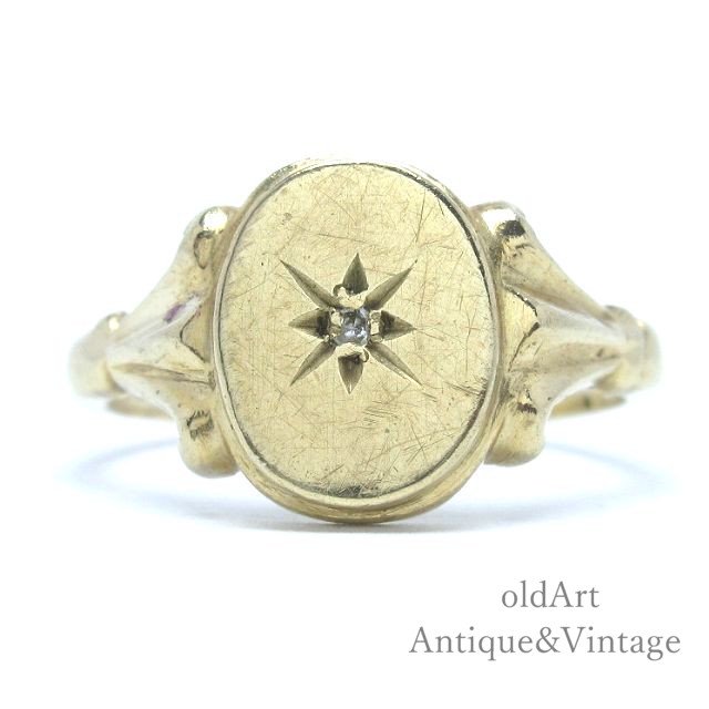 USA製ヴィンテージオーバル印台ダイヤモンド彫刻シグネットリング指輪 