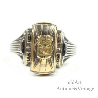 USA製1949年HERFF JOENS社製ヴィンテージSTERLINGシルバー製金張り重厚メンズカレッジリング指輪【28号】【N-23572】 