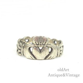 アイルランド製1995年伝統的な指輪Claddagh Ringクラダリング透かし細工スターリングシルバー製ホールマーク刻印【9.5号】【N-23636】 