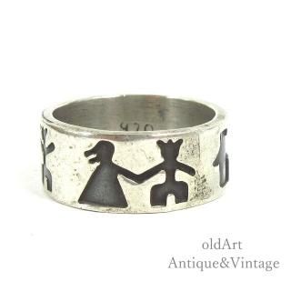 MEXICOメキシコ製ヴィンテージスターリングシルバー970製フラットバンドリング指輪【15.5号】【N-23724】