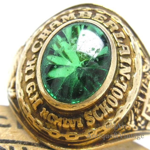 USA製1960年ヴィンテージインディアン緑石メンズカレッジリング指輪 