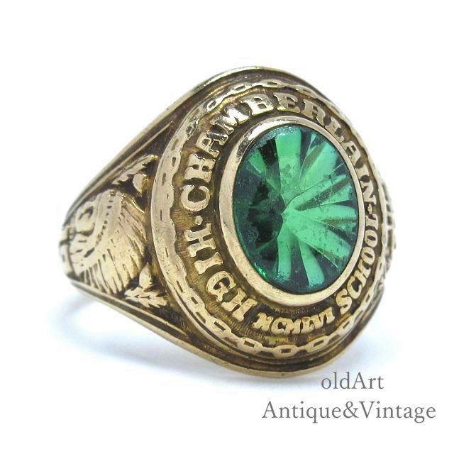 USA製1960年ヴィンテージインディアン緑石メンズカレッジリング指輪 