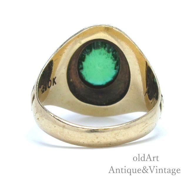 USA製1960年ヴィンテージインディアン緑石メンズカレッジリング指輪 ...