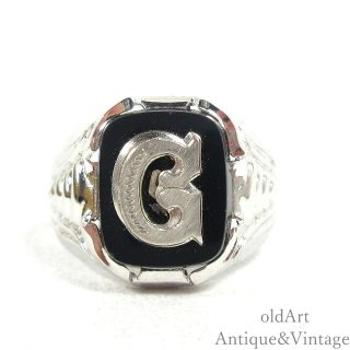 USA製1950年代VARGAS社ヴィンテージイニシャル「G」STERLINGシルバー製オニキスリング指輪【16.5号】【N-23898】 