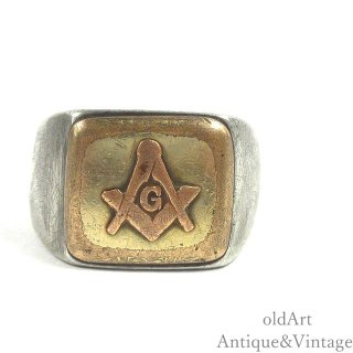USA製1940年代ヴィンテージフリーメイソン金張りメンズリング指輪【17.5号】【N-24362】 