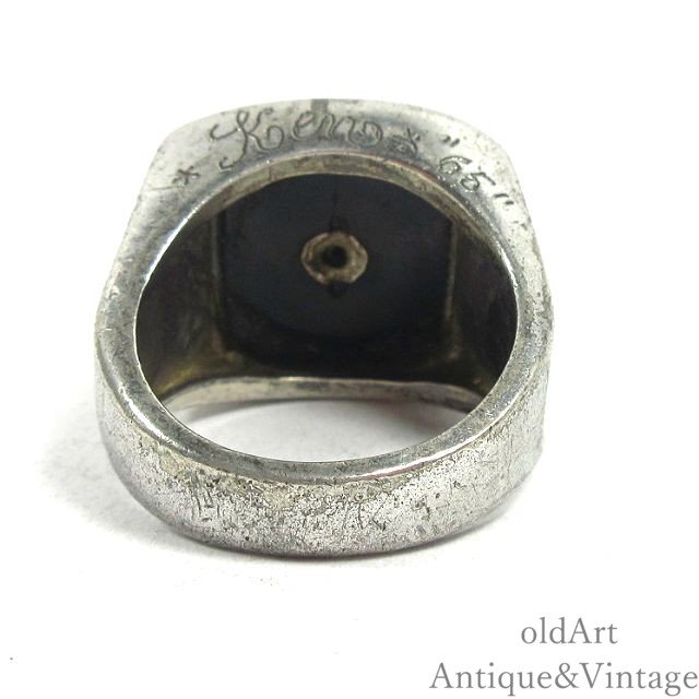 USA製1960年代ヴィンテージUSN錨アンカースターリングシルバー製オニキスミリタリーリング指輪【15.5号】【N-24615】 -Antique  & Vintage shop oldArt