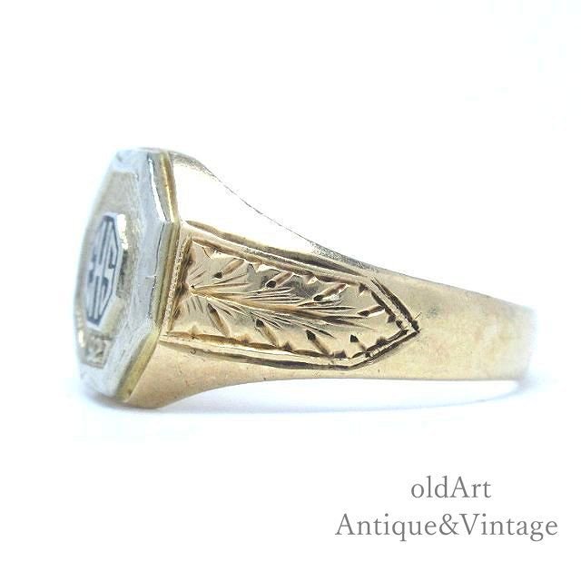 USA製1927年ArtDecoアンティークEHSツートーンカレッジリング指輪【8.2 