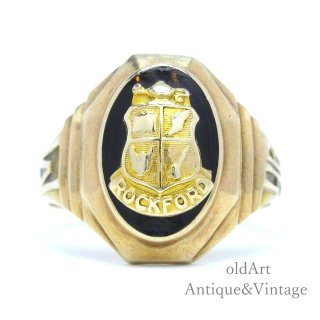 USA製1946年JOSTENS社ヴィンテージROCK FORD HSオニキスカレッジリング指輪【10金無垢/10Kゴールド】【14.8号】【M-15782】＠