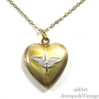 USA製1940年代ヴィンテージUSAAFアメリカ陸軍航空軍Sweetheart金張りロケットペンダント/ネックレス【N-27623】