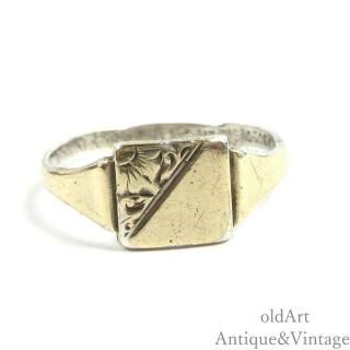 英国イギリスJHW工房1930-40年代ヴィンテージスクエア印台シグネットリング指輪【9CT ON SILVER】【11.5号】【N-27694】